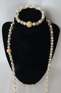 JOAN RIVERS CLASSICS COLLECTION PEARL & AURORA BOREALIS BEAD NECKLACE, BRACELET - Picture 1 of 5