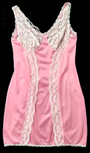 Vintage 60s Stretta Full Slip Dress Pink White Nylon Negligee Lace Sheer European - Bild 1 von 8