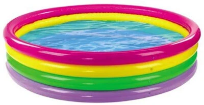 Round Paddling Pool Inflatable Bright Rainbow Colour 4 Ring Pool Large 70" 178cm - Image 1 of 4