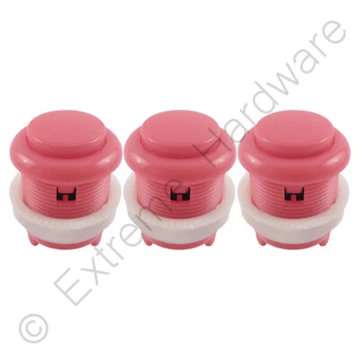 EXTREME HARDWARE 3 x Pink Leaf Style 28mm Round Convex Arcade Buttons & Microswitches - MAME