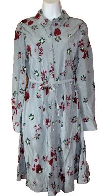Valentino sz 44/M Green Floral 100% Silk Long Sleeve Button-Up A-Line Midi Dress - Image 1 of 4