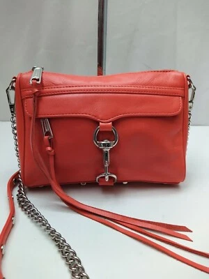 Bolso Bandolera Rebecca Minkoff Mini Mac Naranja Cuero Correa Cremallera Bolsillos Foto 1 de 4