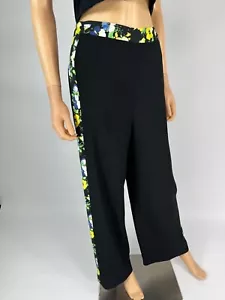MSGM Black Floral-Trim Wide-Leg Pants, Size 40 Italy - Picture 1 of 12