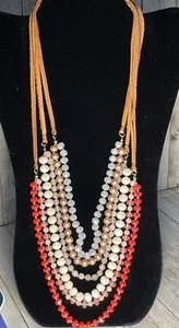 Anne Taylor Loft 34” 6 Strand Glass And Stone Beads Leather Chain Painted Pearls - Picture 1 of 4