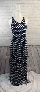 NWT navy blue & white EUOVMY polka dot MAXI DRESS - size XL / SO CUTE!!!!! - Picture 1 of 15