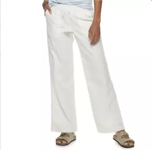 Sonoma Goods For Life Women's Linen Blend White Pull On Mid Rise Straight Pants - Picture 1 of 4