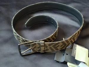 NEW - FENDI DARK-Brown fabric belt with FF motif / 110 CM / LEATHER 100%/ ITALY - Picture 1 of 6