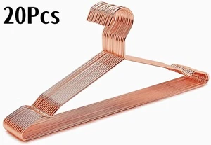 20pcs Rose Gold Shiny Copper Metal Wire Plain Coat Hangers Clothes Trousers Rack - Picture 1 of 11