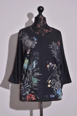 Camiseta Top Desigual Mujer Gris Oscuro De Gran Tamaño Manga Larga Estampado Floral Talla S Foto 1 de 4