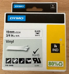 DYMO Rhino Permanent Vinyl Industrial Label Tape 3/4" x 18 ft White/Black Print - Picture 1 of 2