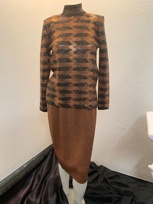 Винтажный Saint John от Marie серый 2 шт трикотажный топ и юбка размер 10 медный черный - Изображение 1 из 4