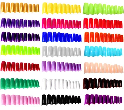 20 100 500 Set FALSE NAIL TIPS Fake Half Nails Glue on Plastic Acrylic Coloured - Image 1 of 3