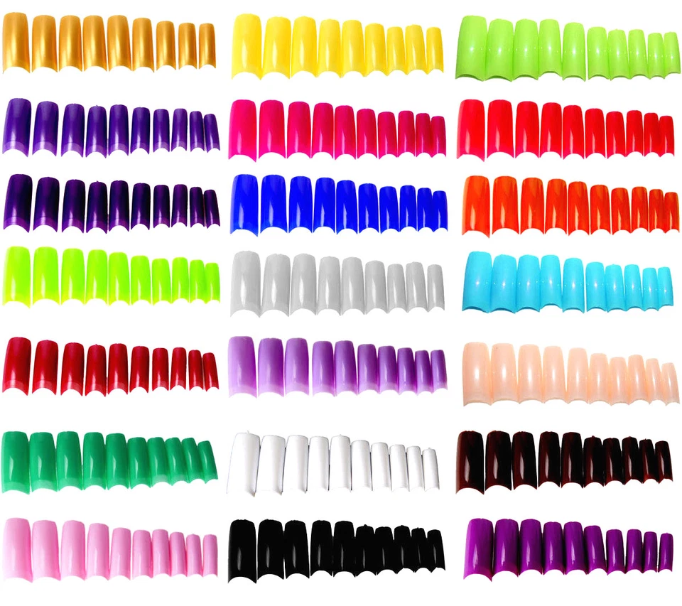 20 100 500 Set FALSE NAIL TIPS Fake Half Nails Glue on Plastic Acrylic Coloured - Image 1 of 3