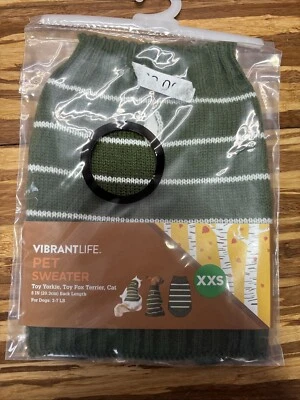 Knit Dog Sweater XXS Green White Pet Sweater Vibrant Life - Image 1 of 4