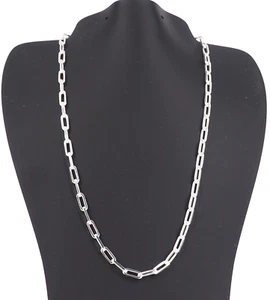 Solid 925 Sterling Silver Paperclip Necklace 4mm, 16” Link Chain Italy NEW - Picture 1 of 8