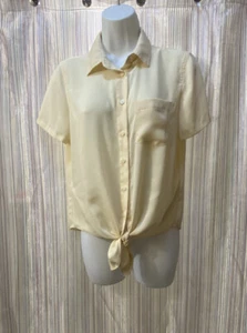 J Crew Mercantile Women’s Yellow Button Up Tie Short Sleeve Sheer Shirt Sz S - Picture 1 of 7