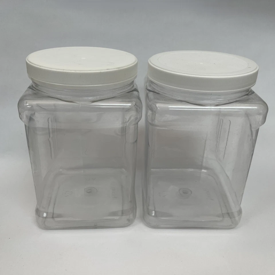 Empty Plastic Container Jar 30 oz. Clear White Cap Lot of 2 - Image 1 of 4