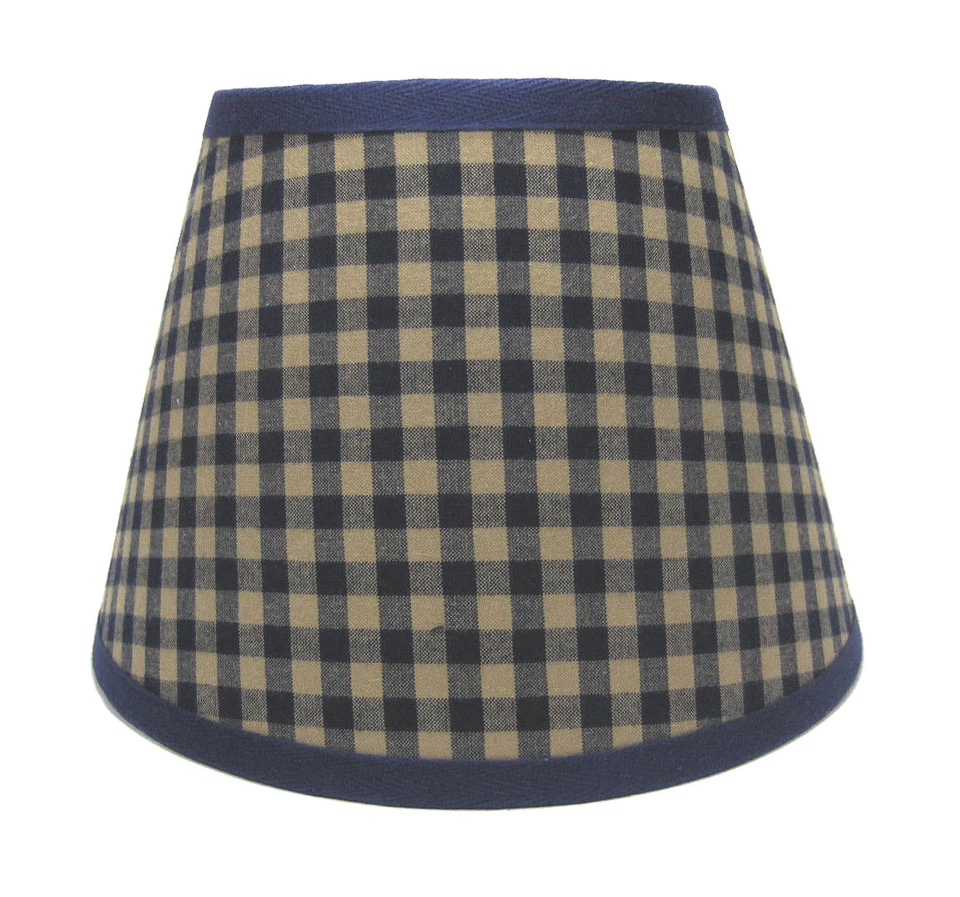 Pantalla de lámpara de tela hecha en casa Country Primitive azul marino a cuadros medianos Foto 1 de 1