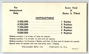 Cue Ball flipper istruzioni punteggio regole card 1956 mai usato NOS 5.800.000 - Foto 1 di 1