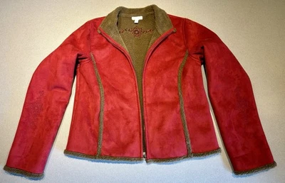 Mujer Charter Club Rojo Dk Tan Club XL Gamuza Sensación Chaqueta Abrigo Bordado Cremallera Foto 1 de 4