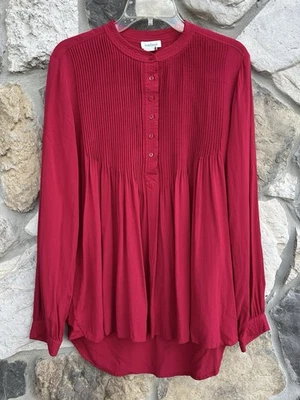 Blusa Sundance Top Talla M Fucsia Boho Campesina Modesta Cuello Alto Fluido Pintuck Foto 1 de 4