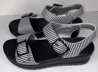 Alegria Morgyn 条纹黑白皮革凉鞋女式 40 码全新 — 第 1/4 张图片