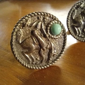 Gemelos Western Silver Vintage Rodeo Horse Cowboy 800 Plata Turquesa - Imagen 1 de 6