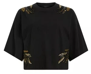 Camiseta para mujer AllSaints Mel Wing adornada Top negra talla pequeña - Imagen 1 de 18