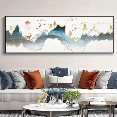 Panoramic Abstract Mountain Landscape Painting Canvas Wall Art Home Decor - Image 1 of 4