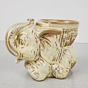 Vintage Frankoma Elephant Planter Vase #390 Ceramic Lt Yellow Brown 4x5x3.25" - Picture 1 of 10