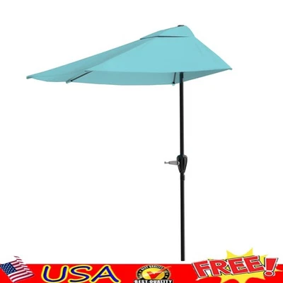 Medio patio de 9 pies paraguas manivela sombrilla exterior balcón cubierta porche resistente a los rayos UV Foto 1 de 4