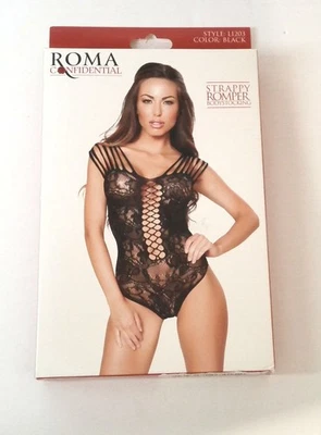 Body mameluco Roma Confidential para mujer negro con tiras de encaje L1203 Foto 1 de 2