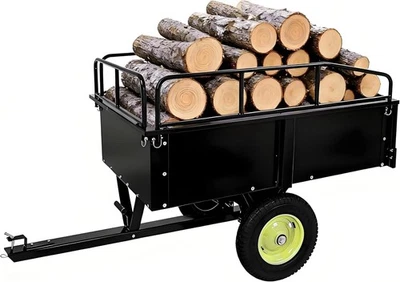 750LBS Heavy Duty Tow Behind ATV Trailer Dump Cart 2 Wheels for Lawn Mower Black - Image 1 of 4