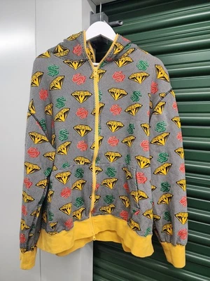 Billionaire 男孩俱乐部钻石印花全拉链连帽衫 XL 码 — 第 1/4 张图片