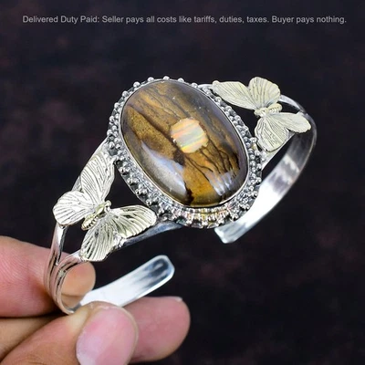 Brazalete nuevo de plata 925 ovalado ópalo etópico en roca ópalo piedras preciosas mariposa esposa Foto 1 de 4