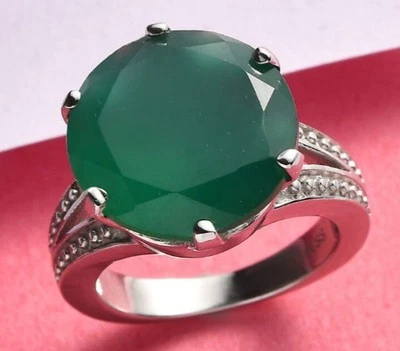 Green Onyx Gemstone Solitaire Stainless Steel Ring 9.10 ctw. Women's Size 10 New - Image 1 of 4