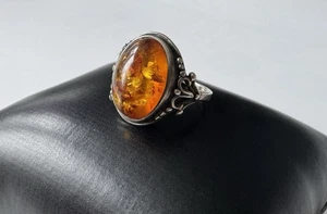 Antiguo anillo ámbar plata 925 anillo tamaño 52 ámbar ovalado ¡pátina vintage! - Imagen 1 de 21