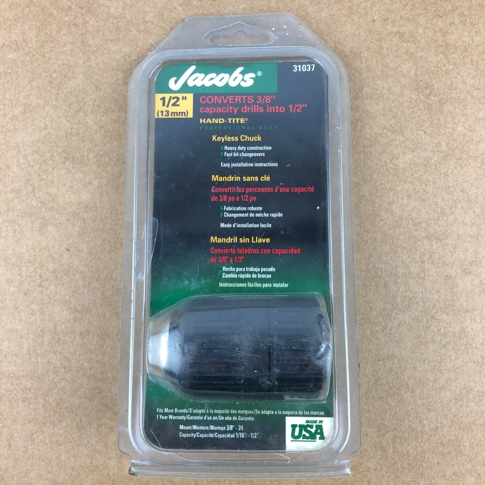 Jacobs 31037 Keyless Drill Chuck 1/2" 13mm 3/8-24 Mount