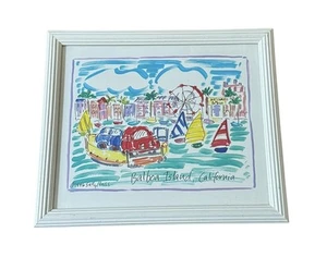 VTG Sally Huss Balboa Island California Framed Print 1996 Sailboat Ferris Wheel - Picture 1 of 7