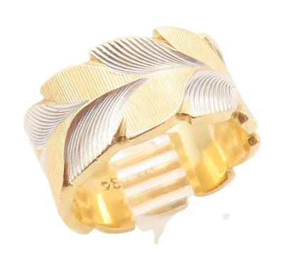 14k GOLD Vintage Ring Two Tone Carved Floral Leaf Wide Band  Sz 6  GR1140 - Image 1 of 4