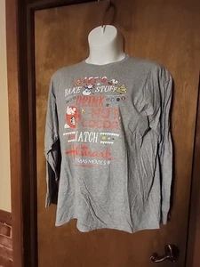 GRAY CHRISTMAS TEE SHIRT 2XL LONG SLEEVE LETS BAKE STUFF DRINK COCOA...5914 - Picture 1 of 7