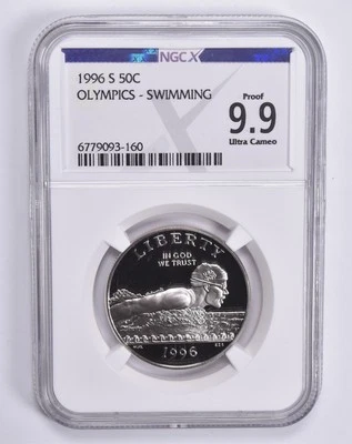 Proof 9.9 1996-S Olympics Swimming Commemorative Half Dollar NGC X NGCX - Image 1 of 4