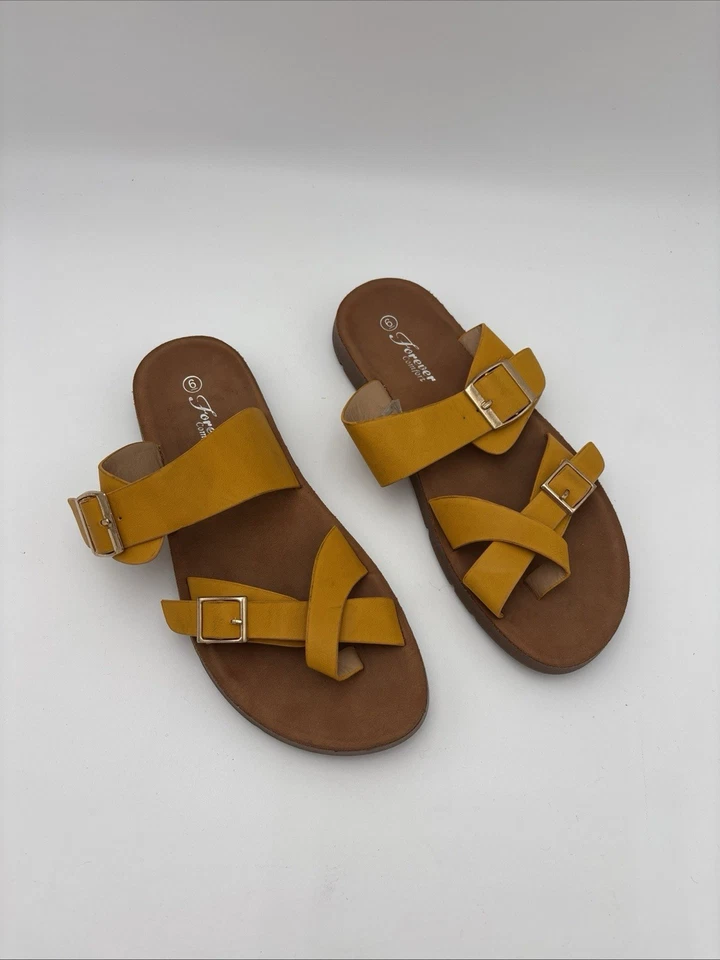 Forever Comfort Yellow Flip Flops Made In China Size 6 - Image 1 of 4