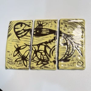 Künstlerischer Vogel bunte Fliesen Puzzle 3 Stück signiert Studio - Bild 1 von 7