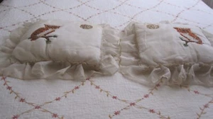 2 Owl Throw Pillows Boho Retro Organdy Beads Embroidery Sequins White Ruffles - Picture 1 of 14