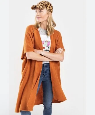 Kimono tejido abierto Francesca’s Rozz marrón naranja quemado talla única Foto 1 de 4