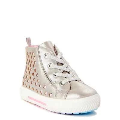 Wonder Nation Baby Girl SIZE 2 Newborn TO 3 Heart High Top Sneaker, SILVER NWT - Image 1 of 4