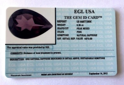 0.35 CT PEAR MIXED PINK NATURAL SAPPHIRE EGL USA APPRAISAL $370 GORGEOUS! - Image 1 of 4