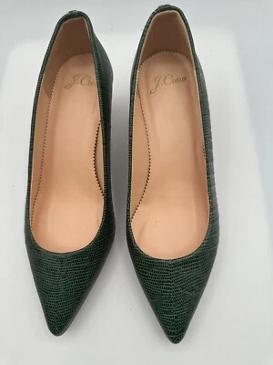 J. Zapatos de tacón de aguja Crew verde lagarto en relieve de cuero punta para mujer talla 5,5 Foto 1 de 4