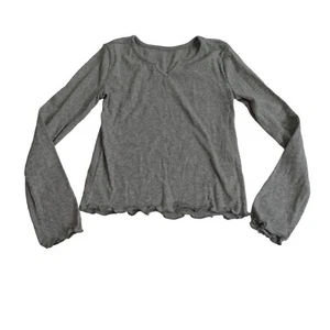 Justice Gray Long Sleeve Ribbed Tshirt Top Girls Size 8 Cotton Polyester - Picture 1 of 7